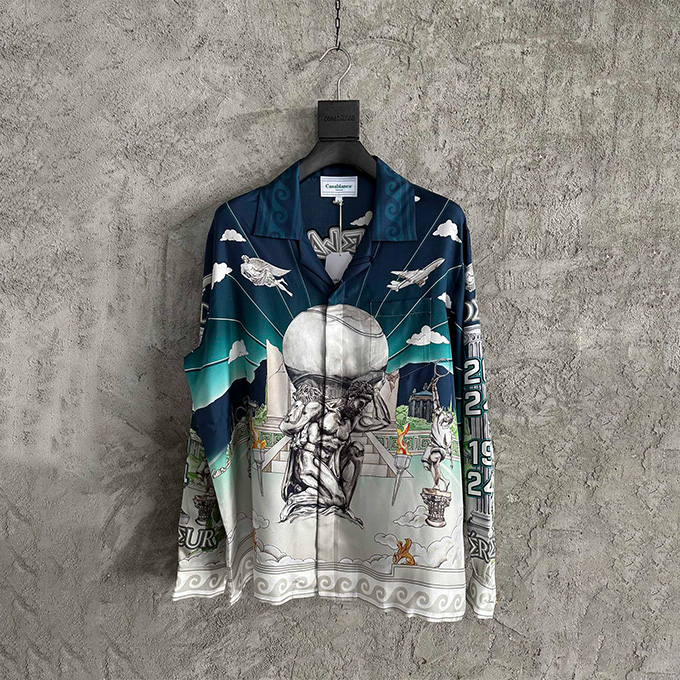 casablanca celestial sphere print silk long-sleeve shirt